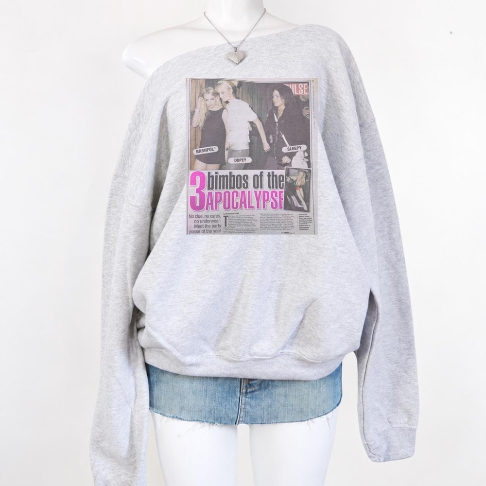 y2k bimbos of the apocalypse gray off shoulder sweatshirt 2000s
